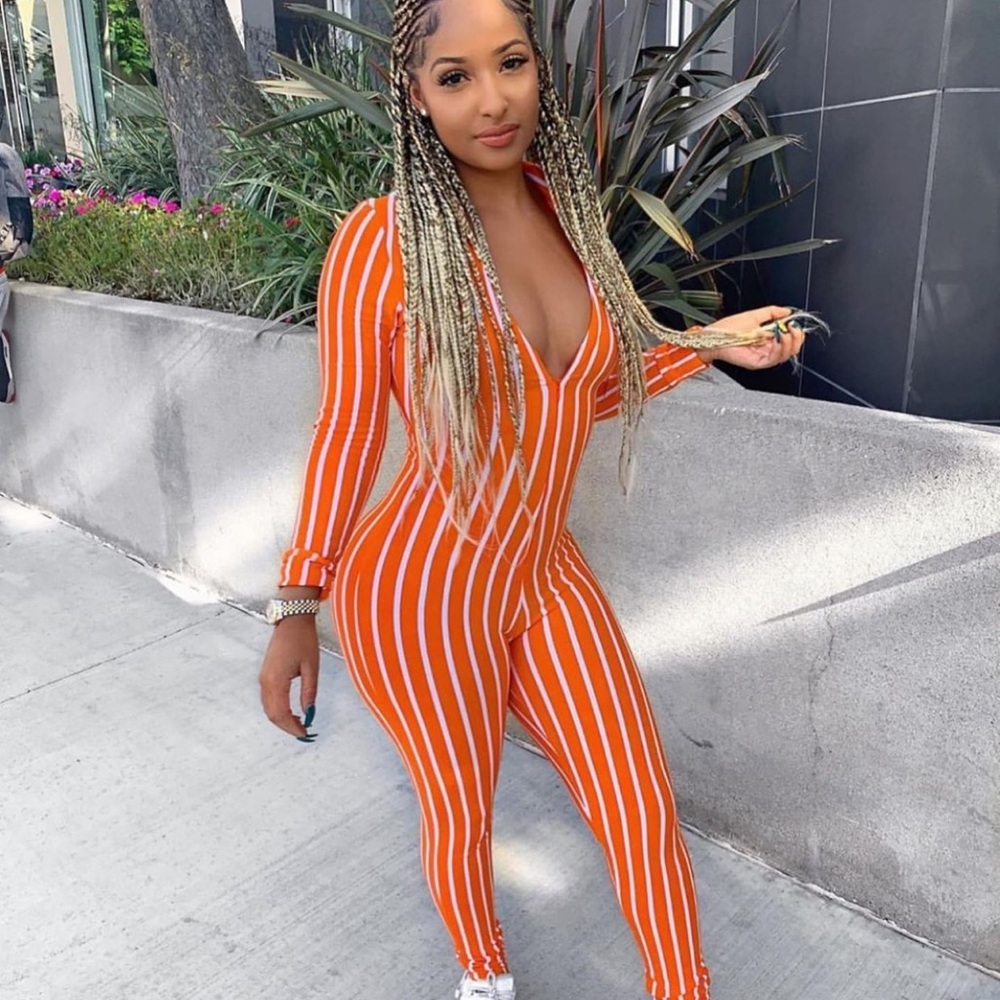 Orange/White striped Guswoo jumpsuit